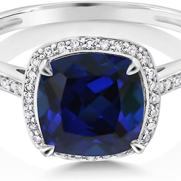 New 14k White Gold Cushion Engagement Simulated Sapphire Adjustable Ring - Picture 4 of 5